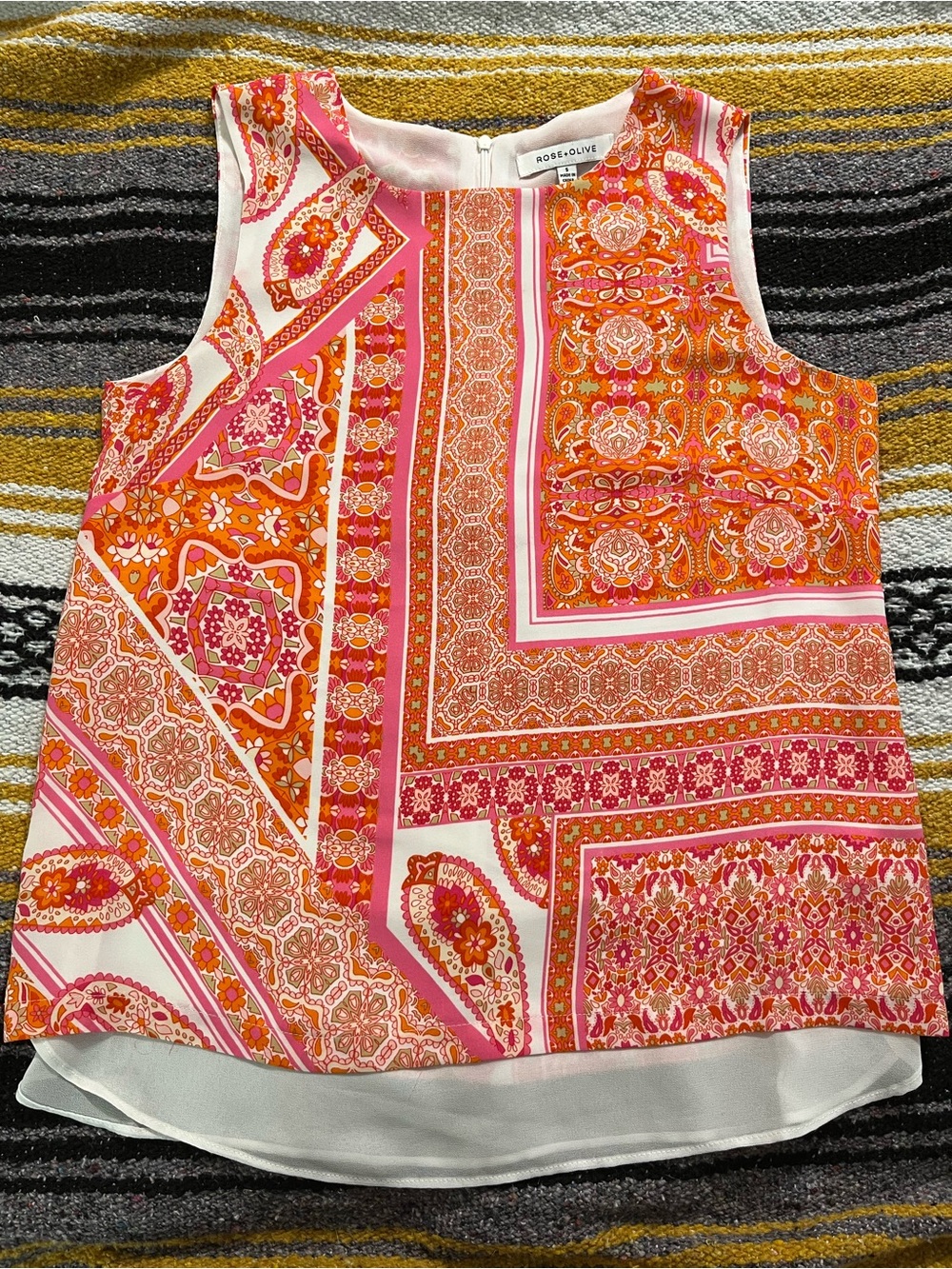 Rose & Olive Pink and Orange Paisley Print Sleeveless Top